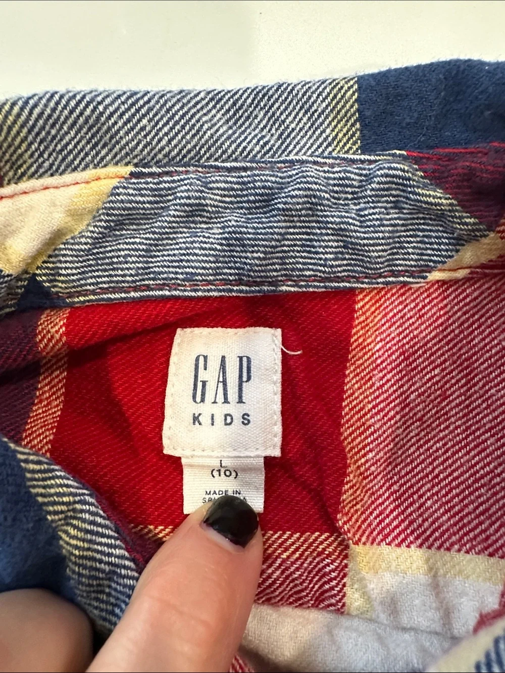 Gap Kids Boys Red Blue Plaid Flannel Button Down Shirt Size L 10